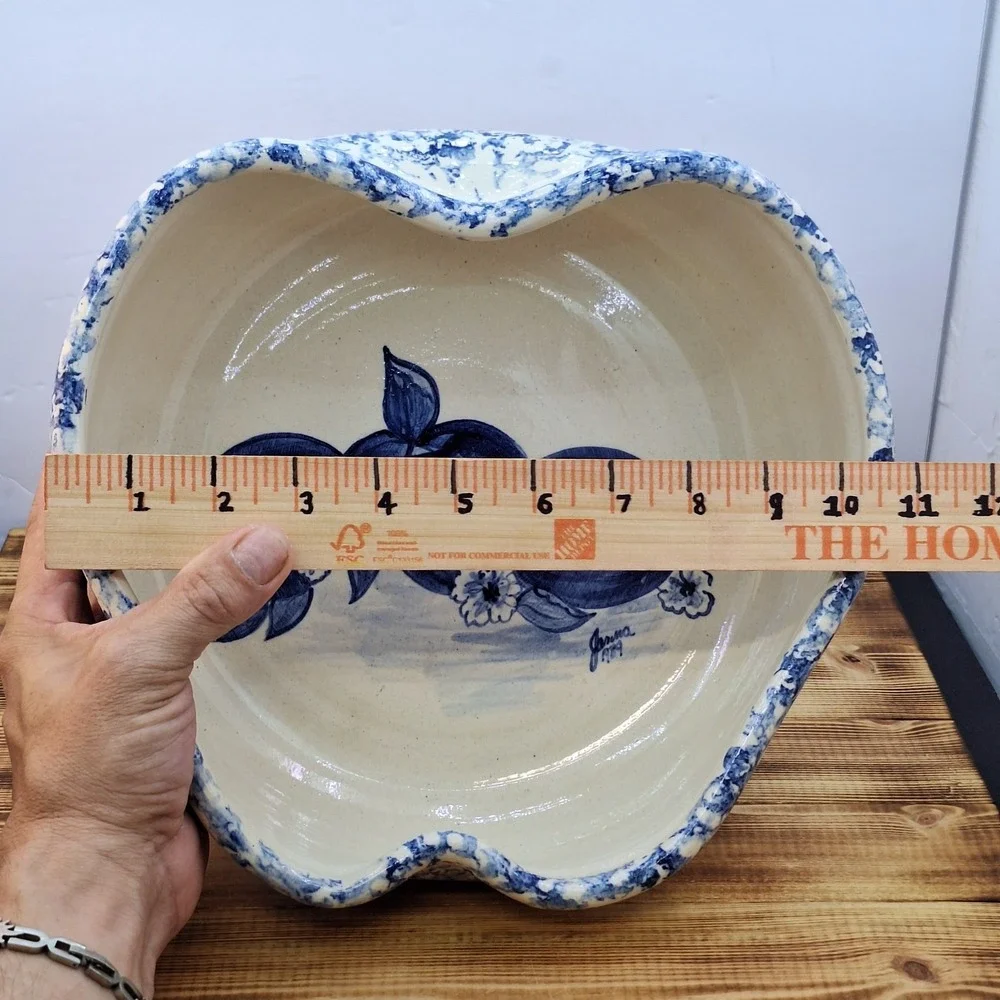 1989 Blue Apple Ceramic Hand-Turned Texas‎ Pottery Serving Bowl Bakeware 11x10x3